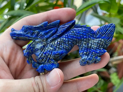 Afghanistan Lapis Lazuli Dragon Carving 9-9.5cm 100% Natural Crystal Gemstone - JING WEN CRYSTAL