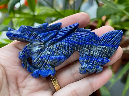 Afghanistan Lapis Lazuli Dragon Carving 9-9.5cm 100% Natural Crystal Gemstone - JING WEN CRYSTAL