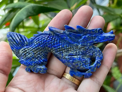 Afghanistan Lapis Lazuli Dragon Carving 9-9.5cm 100% Natural Crystal Gemstone - JING WEN CRYSTAL