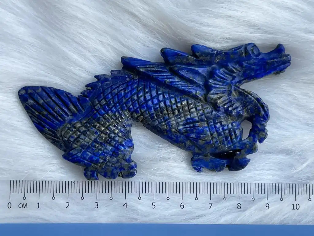 Afghanistan Lapis Lazuli Dragon Carving 9-9.5cm 100% Natural Crystal Gemstone - JING WEN CRYSTAL