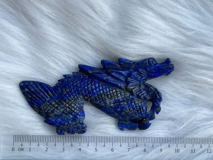 Afghanistan Lapis Lazuli Dragon Carving 9-9.5cm 100% Natural Crystal Gemstone - JING WEN CRYSTAL