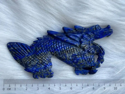 Afghanistan Lapis Lazuli Dragon Carving 9-9.5cm 100% Natural Crystal Gemstone - JING WEN CRYSTAL