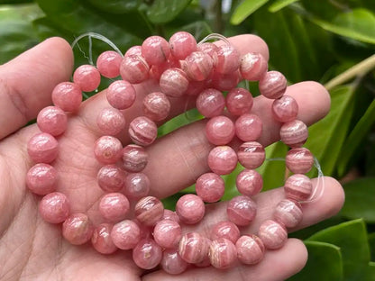 Argentina Rhodochrosite 8-9mm Bracelet A Grade 100% Natural Crystal Gemstone - JING WEN CRYSTAL