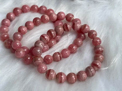 Argentina Rhodochrosite 8-9mm Bracelet A Grade 100% Natural Crystal Gemstone - JING WEN CRYSTAL