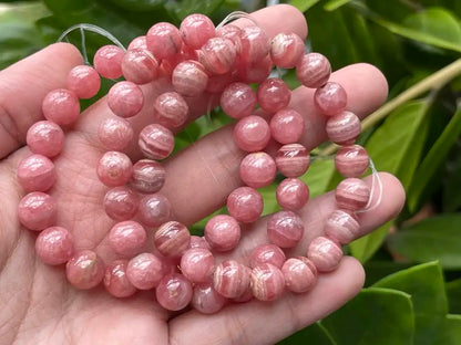 Argentina Rhodochrosite 8-9mm Bracelet A Grade 100% Natural Crystal Gemstone - JING WEN CRYSTAL