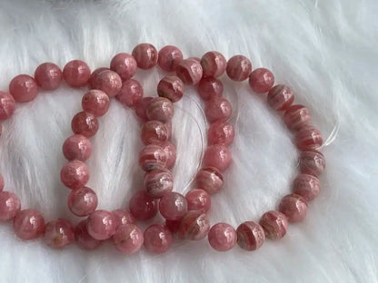 Argentina Rhodochrosite 8-9mm Bracelet A Grade 100% Natural Crystal Gemstone - JING WEN CRYSTAL