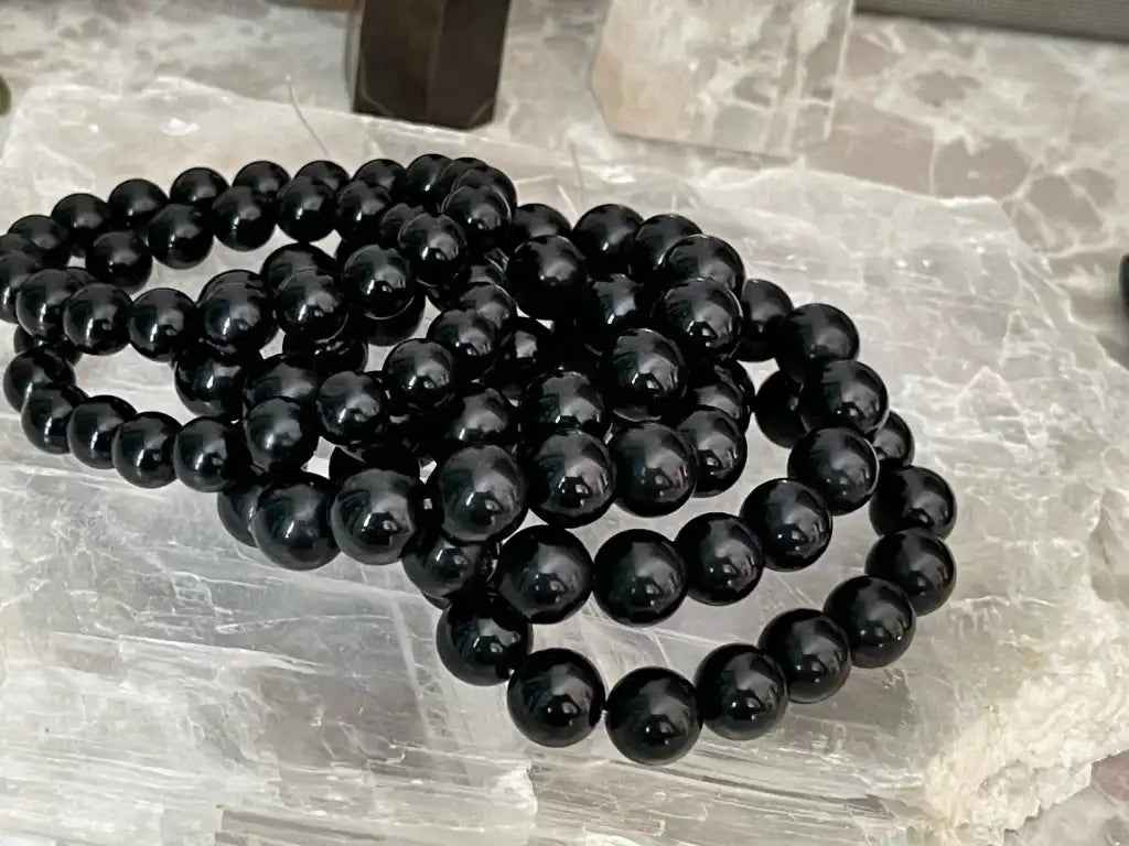 Australia Black Obsidian Bracelet 9-12mm A Grade 100% Natural Crystal Gemstone - JING WEN CRYSTAL