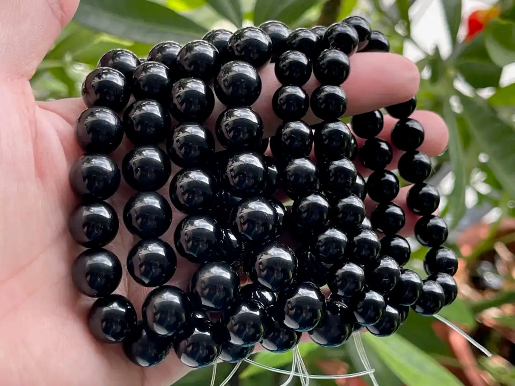 Australia Black Obsidian Bracelet 9-12mm A Grade 100% Natural Crystal Gemstone - JING WEN CRYSTAL