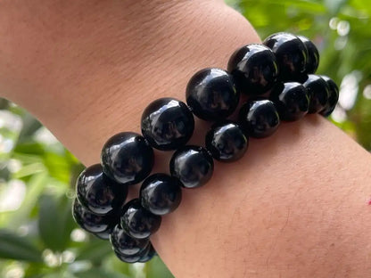 Australia Black Obsidian Bracelet 9-12mm A Grade 100% Natural Crystal Gemstone - JING WEN CRYSTAL