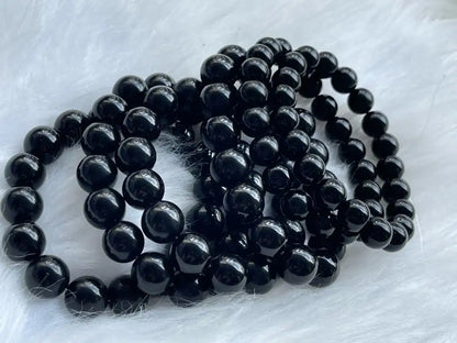 Australia Black Obsidian Bracelet 9-12mm A Grade 100% Natural Crystal Gemstone - JING WEN CRYSTAL