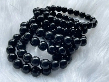 Australia Black Obsidian Bracelet 9-12mm A Grade 100% Natural Crystal Gemstone - JING WEN CRYSTAL