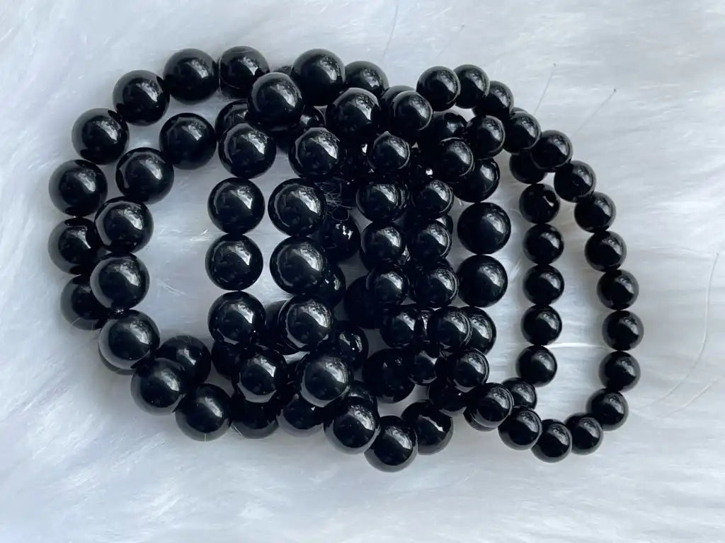 Australia Black Obsidian Bracelet 9-12mm A Grade 100% Natural Crystal Gemstone - JING WEN CRYSTAL