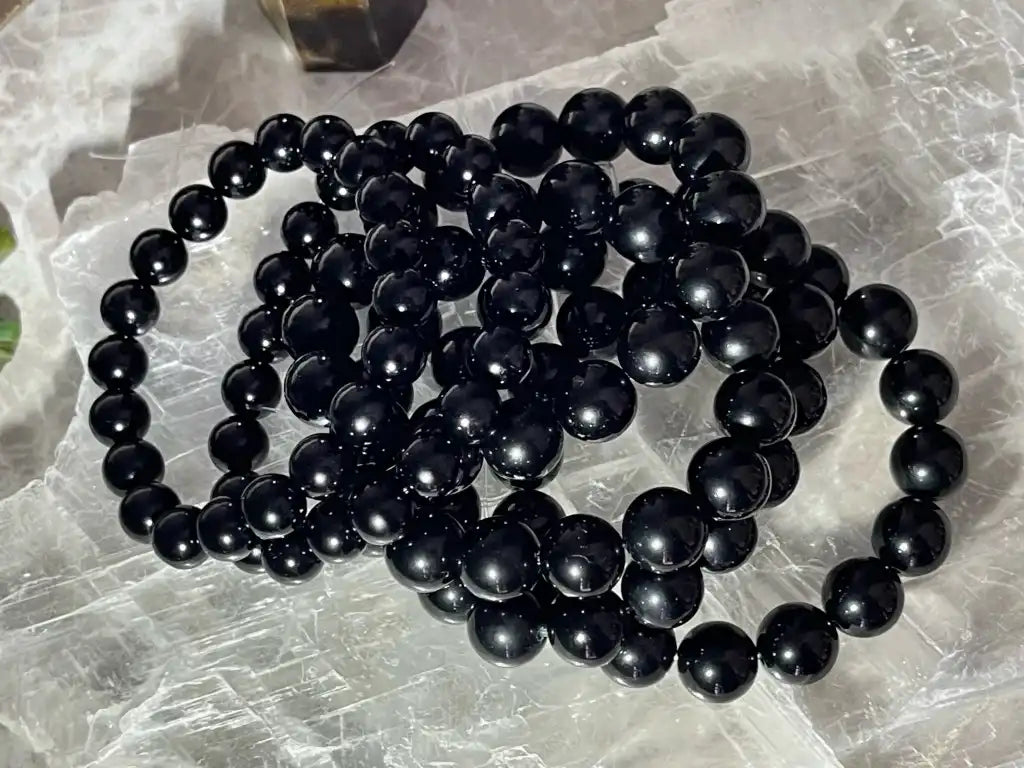 Australia Black Obsidian Bracelet 9-12mm A Grade 100% Natural Crystal Gemstone - JING WEN CRYSTAL