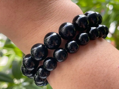 Australia Black Obsidian Bracelet 9-12mm A Grade 100% Natural Crystal Gemstone - JING WEN CRYSTAL