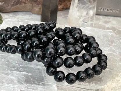 Australia Black Obsidian Bracelet 9-12mm A Grade 100% Natural Crystal Gemstone - JING WEN CRYSTAL