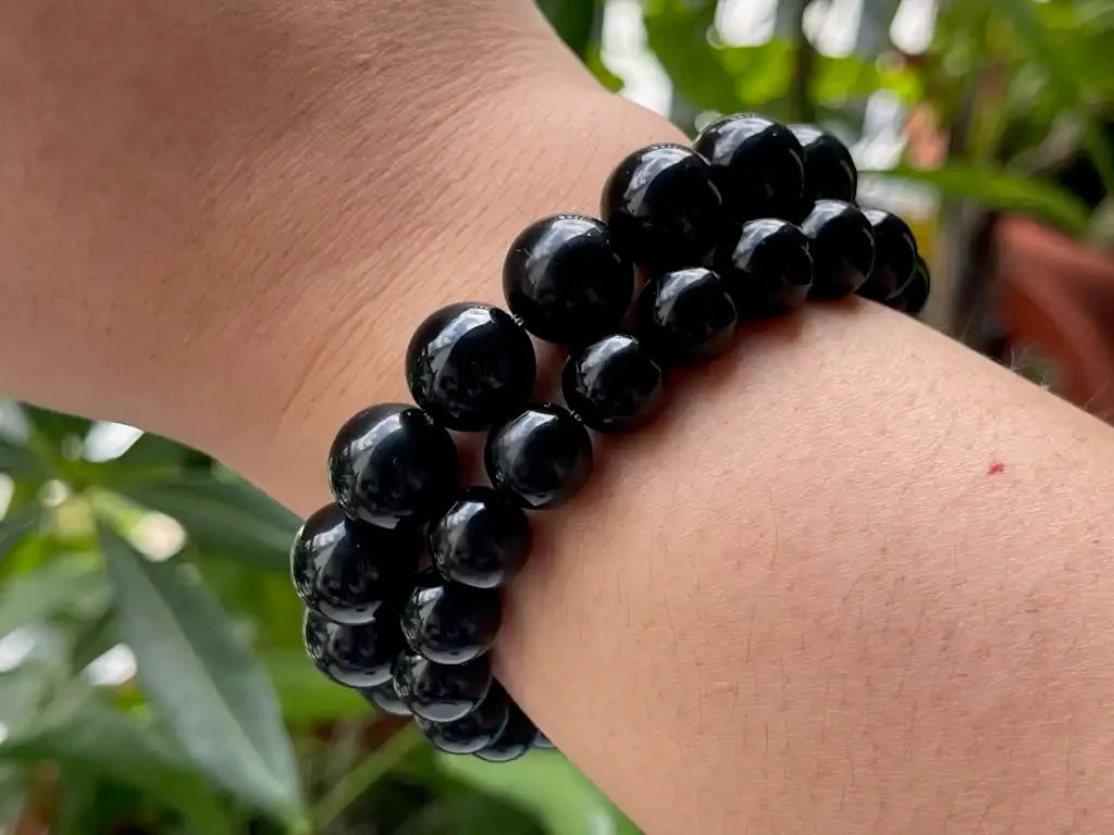 Australia Black Obsidian Bracelet 9-12mm A Grade 100% Natural Crystal Gemstone - JING WEN CRYSTAL