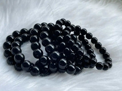 Australia Black Obsidian Bracelet 9-12mm A Grade 100% Natural Crystal Gemstone - JING WEN CRYSTAL