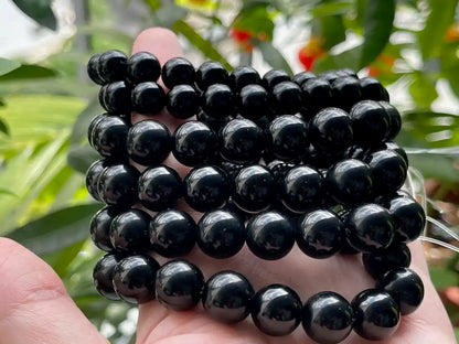 Australia Black Obsidian Bracelet 9-12mm A Grade 100% Natural Crystal Gemstone - JING WEN CRYSTAL