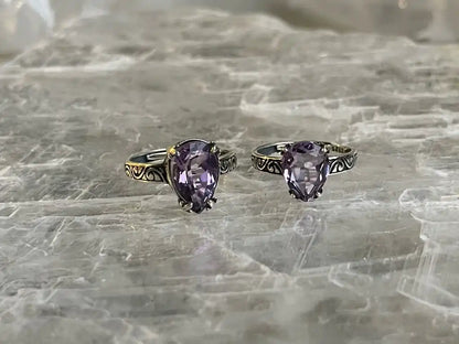 Brazil Amethyst Adjustable Ring A Grade in Silver 925 100% Natural Crystal Gemstone - JING WEN CRYSTAL