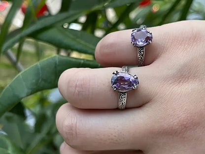 Brazil Amethyst Adjustable Ring A Grade in Silver 925 100% Natural Crystal Gemstone - JING WEN CRYSTAL