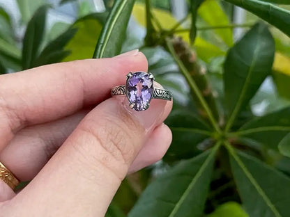 Brazil Amethyst Adjustable Ring A Grade in Silver 925 100% Natural Crystal Gemstone - JING WEN CRYSTAL