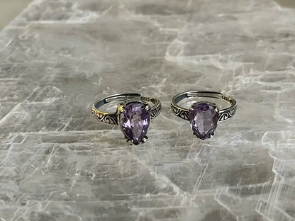 Brazil Amethyst Adjustable Ring A Grade in Silver 925 100% Natural Crystal Gemstone - JING WEN CRYSTAL