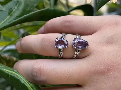 Brazil Amethyst Adjustable Ring A Grade in Silver 925 100% Natural Crystal Gemstone - JING WEN CRYSTAL