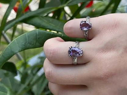 Brazil Amethyst Adjustable Ring A Grade in Silver 925 100% Natural Crystal Gemstone - JING WEN CRYSTAL