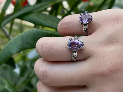 Brazil Amethyst Adjustable Ring A Grade in Silver 925 100% Natural Crystal Gemstone - JING WEN CRYSTAL