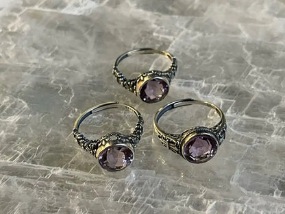 Brazil Amethyst Adjustable Ring A Grade in Silver 925 100% Natural Crystal Gemstone - JING WEN CRYSTAL