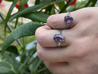 Brazil Amethyst Adjustable Ring A Grade in Silver 925 100% Natural Crystal Gemstone - JING WEN CRYSTAL