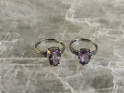 Brazil Amethyst Adjustable Ring A Grade in Silver 925 100% Natural Crystal Gemstone - JING WEN CRYSTAL