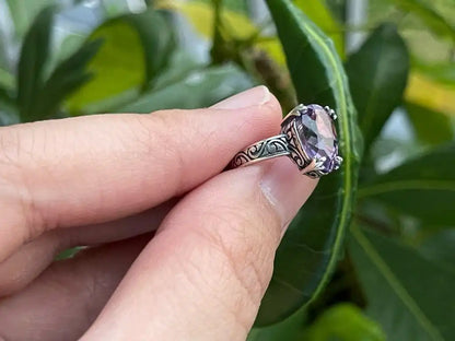 Brazil Amethyst Adjustable Ring A Grade in Silver 925 100% Natural Crystal Gemstone - JING WEN CRYSTAL