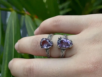 Brazil Amethyst Adjustable Ring A Grade in Silver 925 100% Natural Crystal Gemstone - JING WEN CRYSTAL