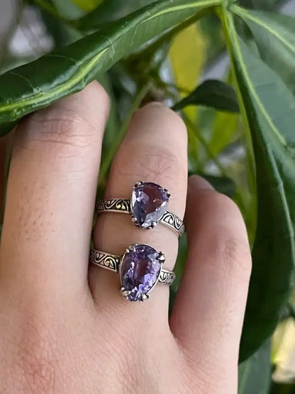 Brazil Amethyst Adjustable Ring A Grade in Silver 925 100% Natural Crystal Gemstone - JING WEN CRYSTAL