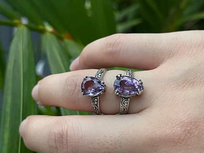 Brazil Amethyst Adjustable Ring A Grade in Silver 925 100% Natural Crystal Gemstone - JING WEN CRYSTAL