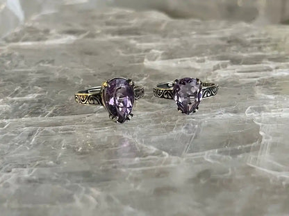 Brazil Amethyst Adjustable Ring A Grade in Silver 925 100% Natural Crystal Gemstone - JING WEN CRYSTAL