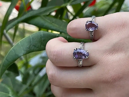 Brazil Amethyst Adjustable Ring A Grade in Silver 925 100% Natural Crystal Gemstone - JING WEN CRYSTAL