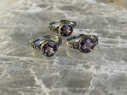 Brazil Amethyst Adjustable Ring A Grade in Silver 925 100% Natural Crystal Gemstone - JING WEN CRYSTAL