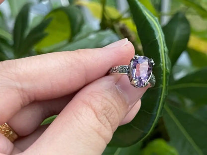 Brazil Amethyst Adjustable Ring A Grade in Silver 925 100% Natural Crystal Gemstone - JING WEN CRYSTAL