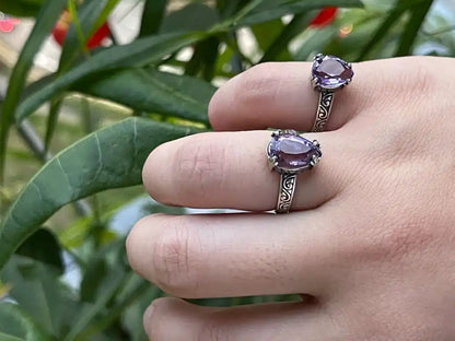 Brazil Amethyst Adjustable Ring A Grade in Silver 925 100% Natural Crystal Gemstone - JING WEN CRYSTAL