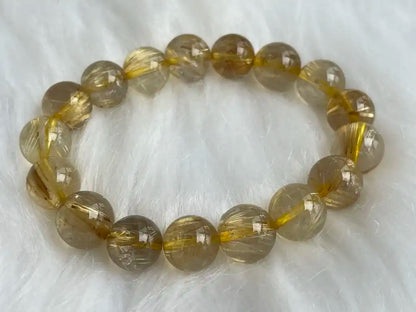 Brazil Gold Rutile Quartz Bracelet 11mm A Grade 100% Natural Crystal Gemstone - JING WEN CRYSTAL