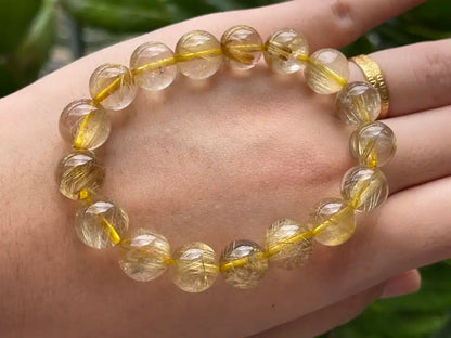 Brazil Gold Rutile Quartz Bracelet 11mm A Grade 100% Natural Crystal Gemstone - JING WEN CRYSTAL