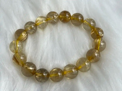 Brazil Gold Rutile Quartz Bracelet 11mm A Grade 100% Natural Crystal Gemstone - JING WEN CRYSTAL