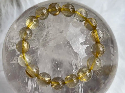 Brazil Gold Rutile Quartz Bracelet 11mm A Grade 100% Natural Crystal Gemstone - JING WEN CRYSTAL