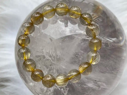 Brazil Gold Rutile Quartz Bracelet 11mm A Grade 100% Natural Crystal Gemstone - JING WEN CRYSTAL