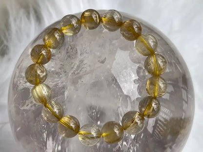 Brazil Gold Rutile Quartz Bracelet 11mm A Grade 100% Natural Crystal Gemstone - JING WEN CRYSTAL