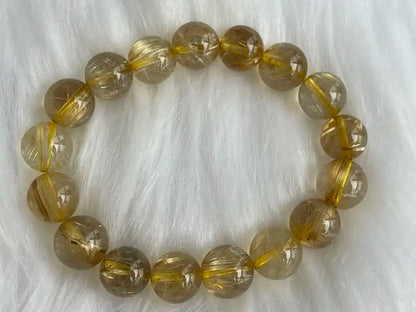 Brazil Gold Rutile Quartz Bracelet 11mm A Grade 100% Natural Crystal Gemstone - JING WEN CRYSTAL