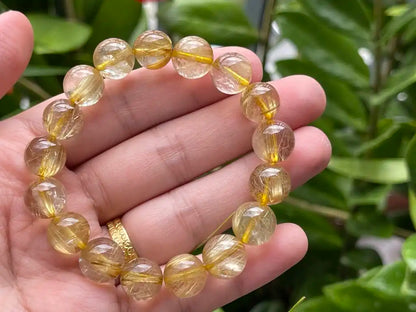 Brazil Gold Rutile Quartz Bracelet 11mm A Grade 100% Natural Crystal Gemstone - JING WEN CRYSTAL