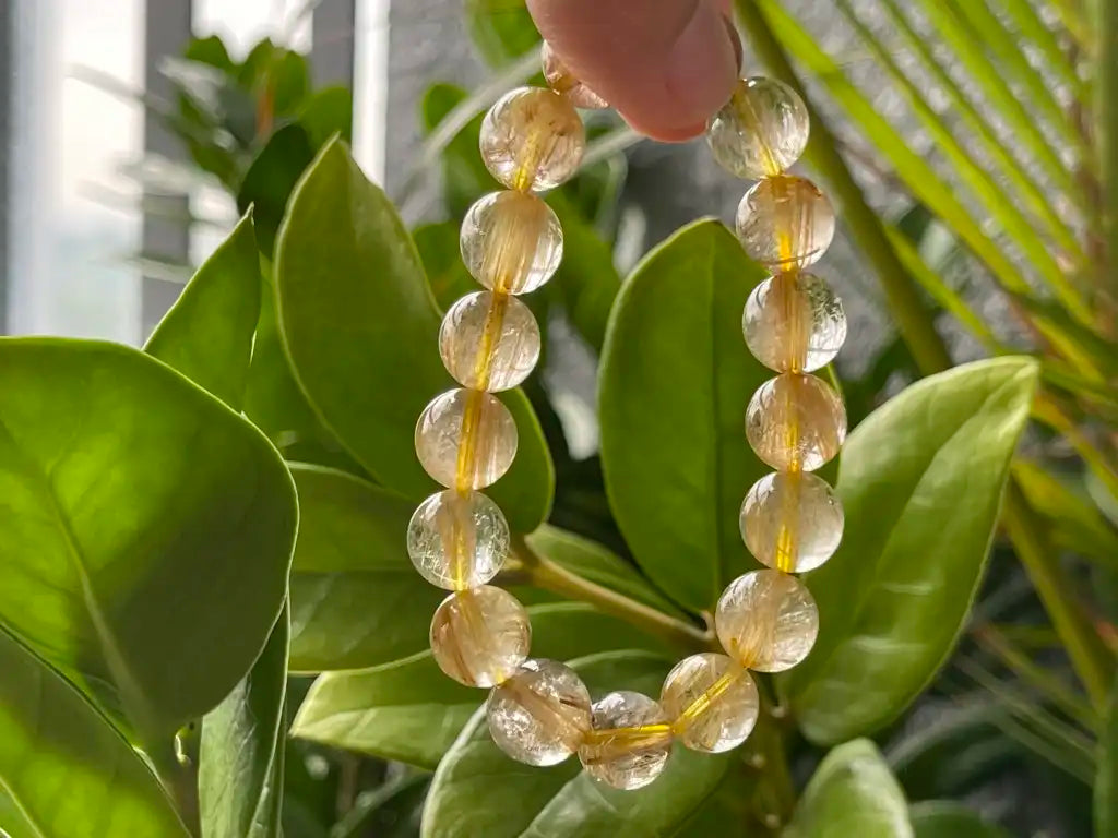 Brazil Gold Rutile Quartz Bracelet 11mm A Grade 100% Natural Crystal Gemstone - JING WEN CRYSTAL